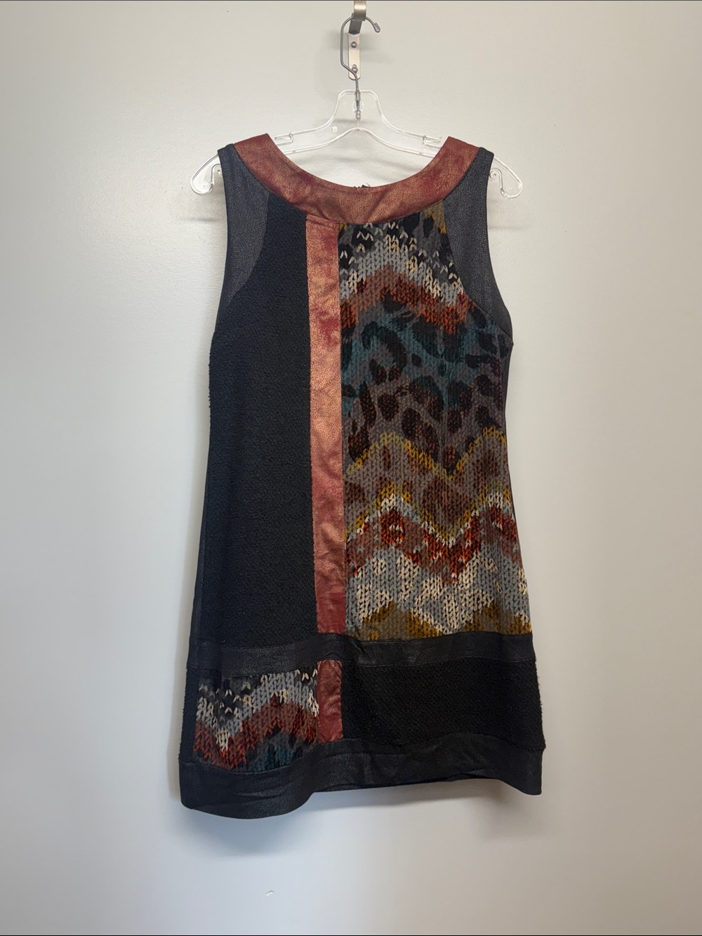 Dolcezza Sleeveless Patchwork Animal Print Abstract Midi Dress